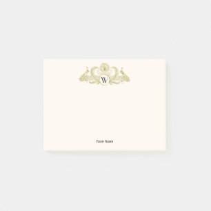 Post-it® Paons vintage monogramme or faux ivoire BG