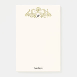 Post-it® Paons vintage monogramme or faux ivoire BG