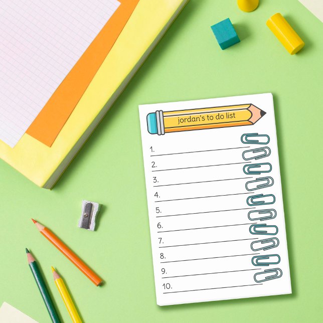 Post-it® Paperclips & Crayon Bleu Votre Nom 10 À Faire List (Créateur téléchargé)
