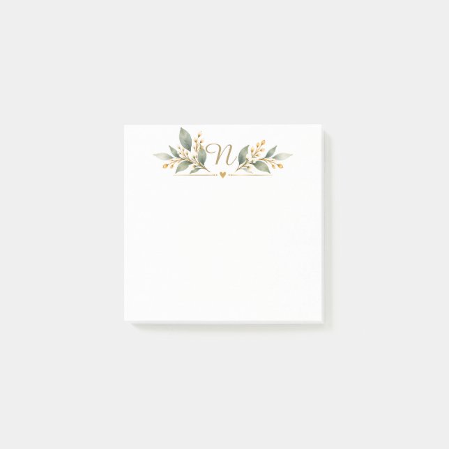Post-it® Papeterie botanique à monogramme doré élégant (Devant)