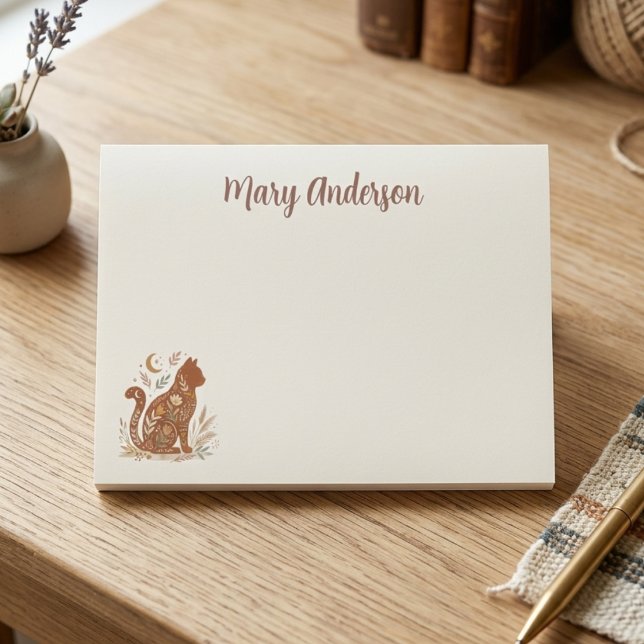 Post-it® Papeterie Chat Floral Cadeau Botanique Céleste pou (Boho cat floral post it note)