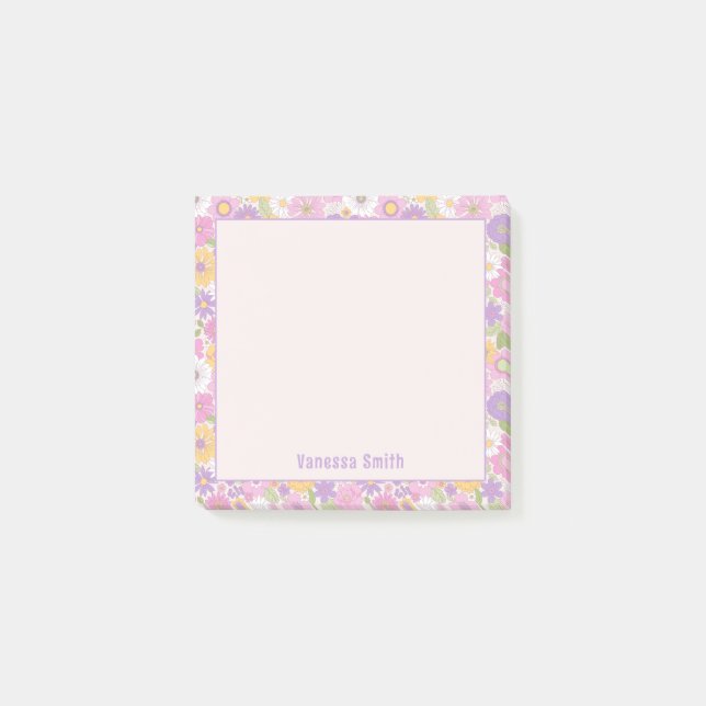 Post-it® Papier à notes personnalisé avec motif floral rétr (Devant)
