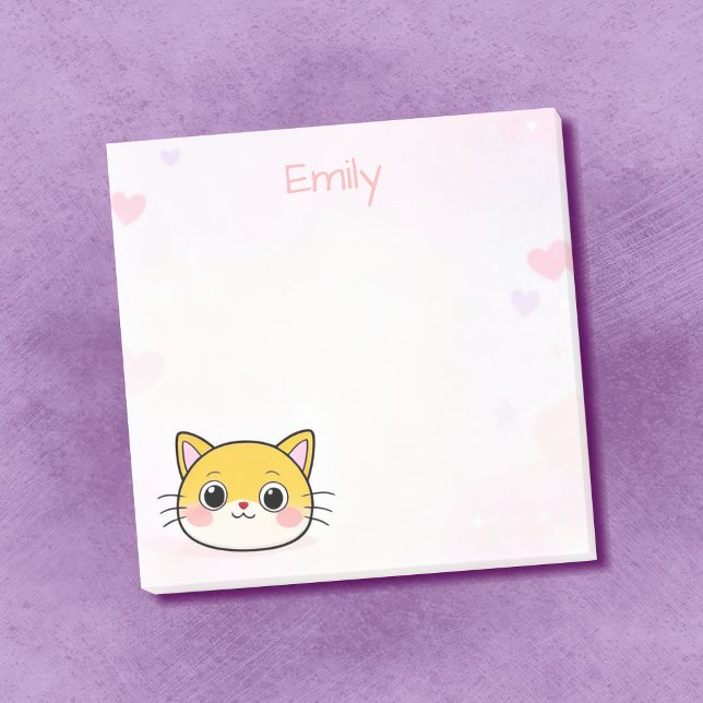 Post-it® Papier adhésif Chat Mignon avec nom personnalisé (🐱💖 Kawaii kitty sticky notes – personalized just for you!)