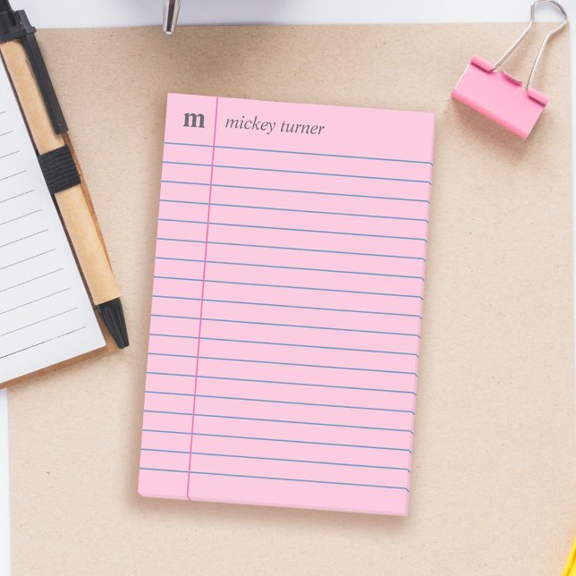 Post-it® Papier carnet rose Ajouter votre nom et initial (Créateur téléchargé)