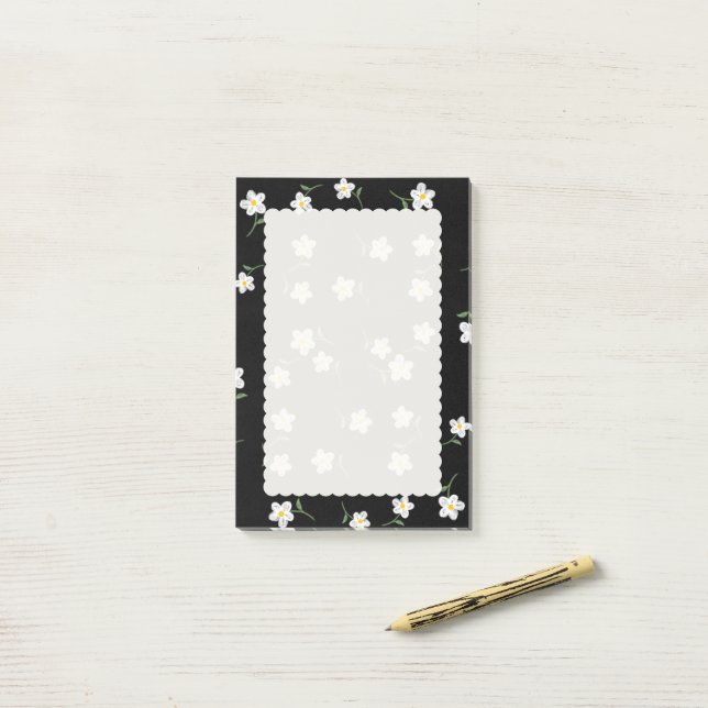 Post-it® Papier Collant Floral Midnight Daisy | Cute Botani (Sur un bureau)