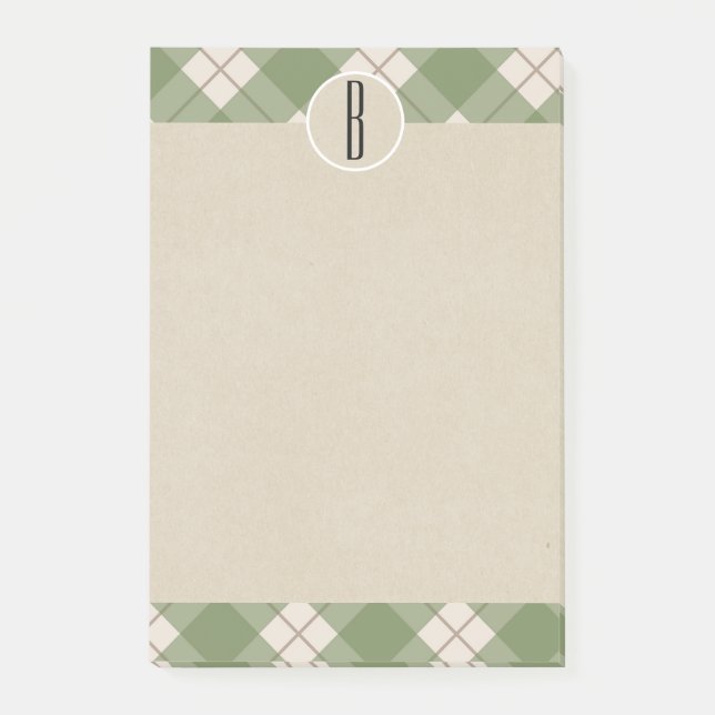 Post-it® Papier kraft à carreaux crème vert monogramme rust (Devant)