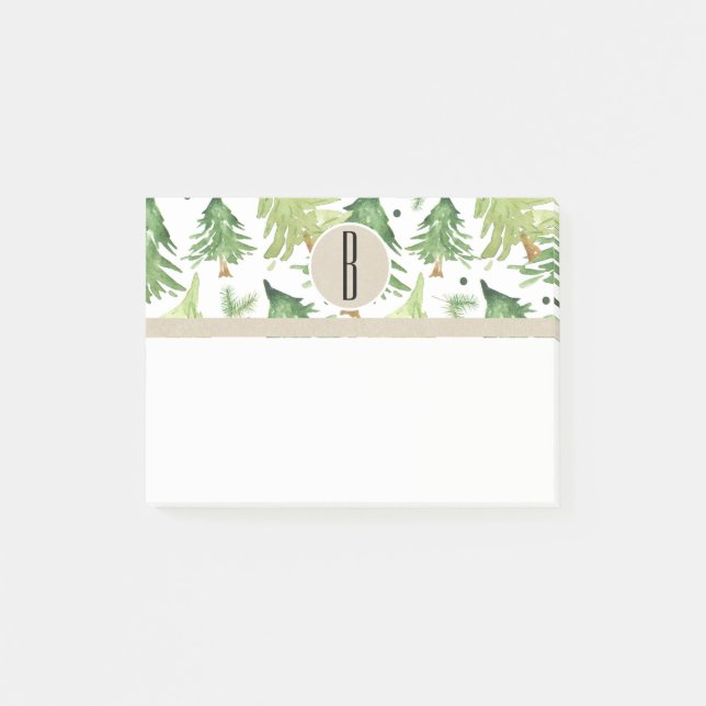Post-it® Papier Kraft Monogramme Rustique Moderne à l'Aquar (Devant)