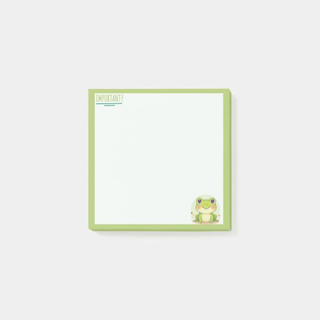Post-it® Papier note grenouille vert pastel style Kwaii (Devant)