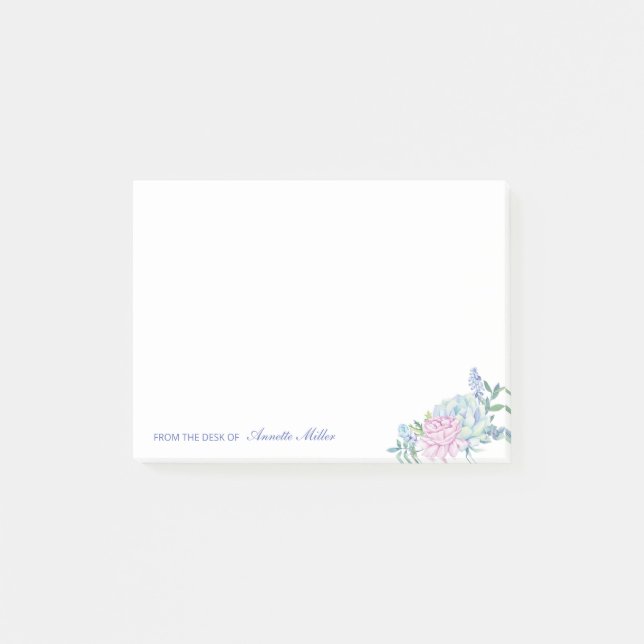 Post-it® Papier Note Personnalisé Fleur de Succulentes Aqua (Devant)