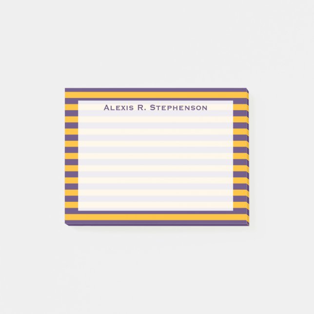 Post-it® Papier notes à motif rayé violet foncé et jaune do (Devant)