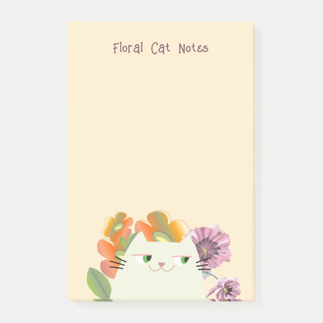Post-it® Papier notes adhésif Chat Floral Mignon Kawaii Fle (Devant)