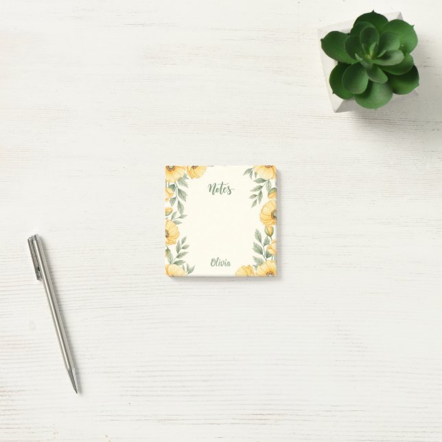 Post-it® Papier notes adhésif floral pavot jaune personnali (Bureau)