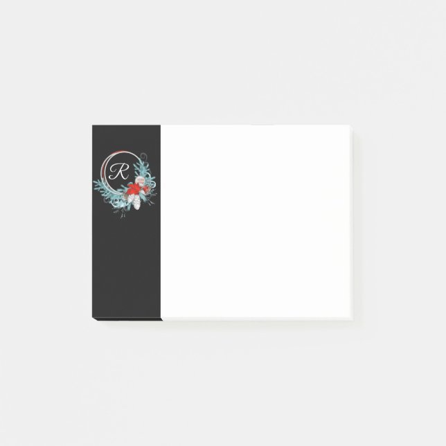 Post-it® Papier notes de 4x3 avec couronne de Noël monogram (Devant)