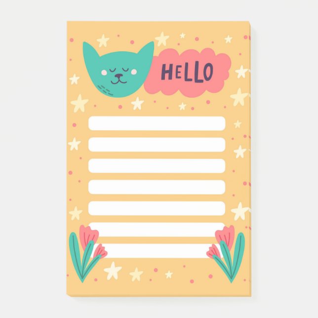 Post-it® Papier notes Hello avec chat mignon (Devant)