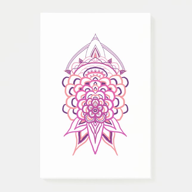 Post-it® Papier-notes Mandala Floral Rose | Bohème Esthétiq (Devant)
