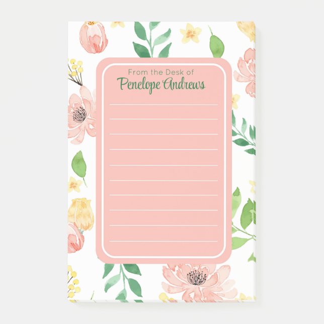 Post-it® Papier notes personnalisé aquarelle florale (Devant)