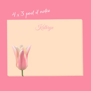 Post-it® Papier notes personnalisé avec nom et tulipe rose