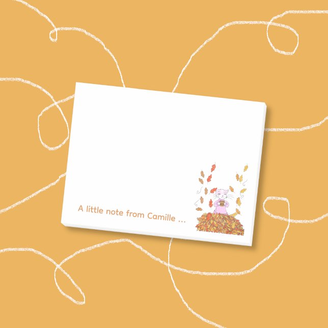 Post-it® Papier-notes personnalisés Feuilles d'automne et c (Cute kid personalized sticky notes with a fall theme and a cat . 
)