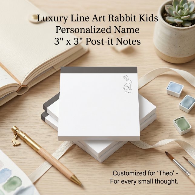 Post-it® Papier notes personnalisés pour enfants 3x3 | Lapi (Quiet Luxury Rabbit Line Art Kids Personalized Post-it Notes 3x3 | Custom Name Back to School  )