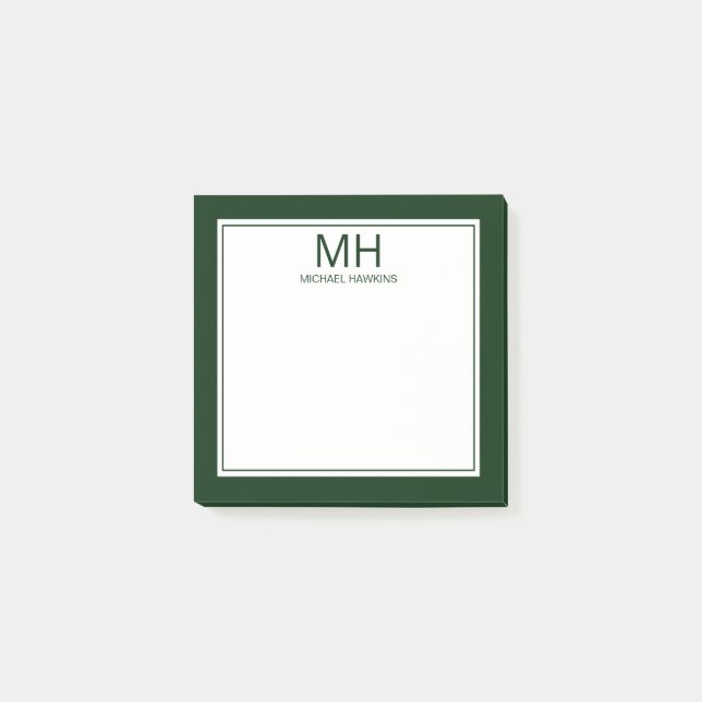 Post-it® Papier notes vert clair avec monogramme pour homme (Devant)