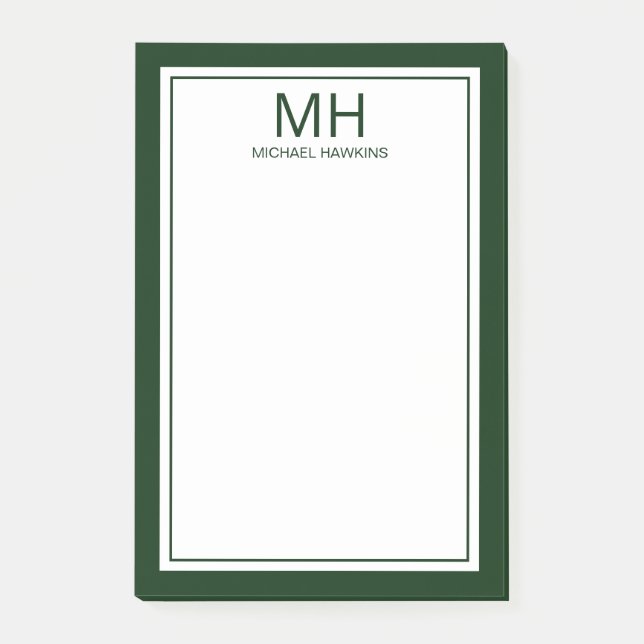 Post-it® Papier notes vert clair avec monogramme pour homme (Devant)