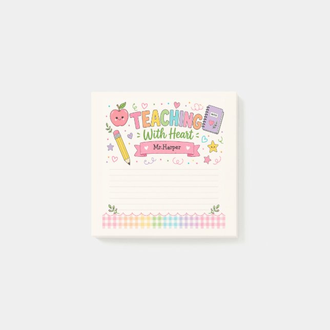 Post-it® Papier Personnalisé Gingham Pastel Enseigner Avec  (Devant)