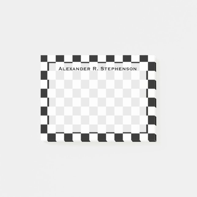 Post-it® Papier quadrillé noir et blanc Monogramme (Devant)