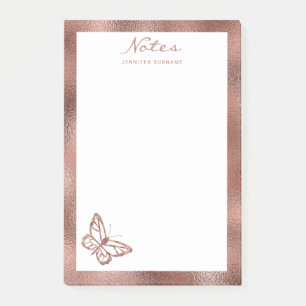 Post-it® Papier Rose Doré Faux Aspect Papillon & Texte Pers