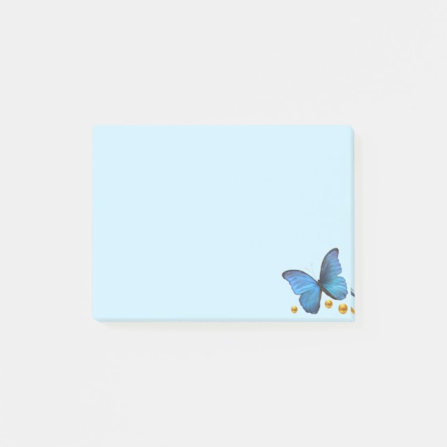 Post-it® Papillon Bleu & Confettis Dorés sur Fond Bleu Clai (Devant)