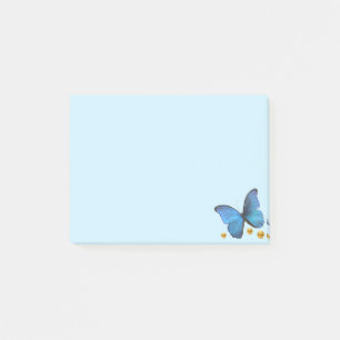 Post-it® Papillon bleu et confettis dorés sur fond bleu cla