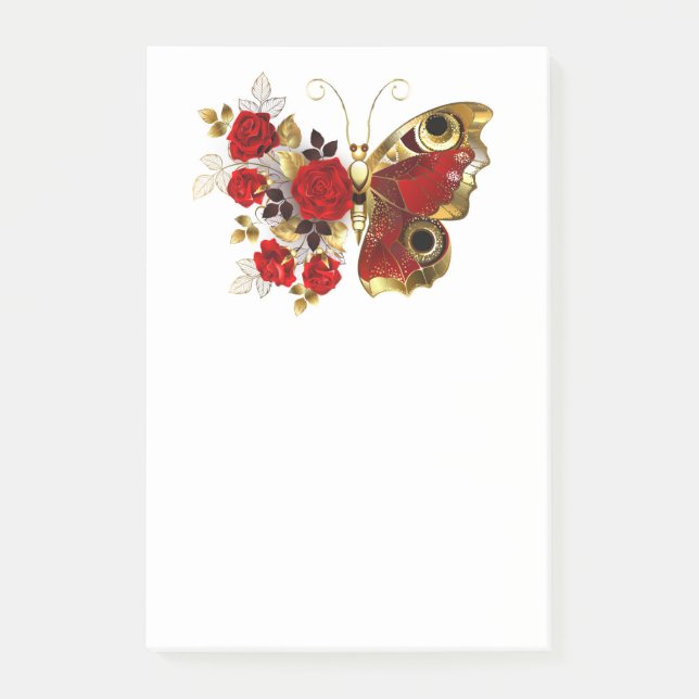 Post-it® Papillon de fleurs rouges aux roses rouges (Devant)