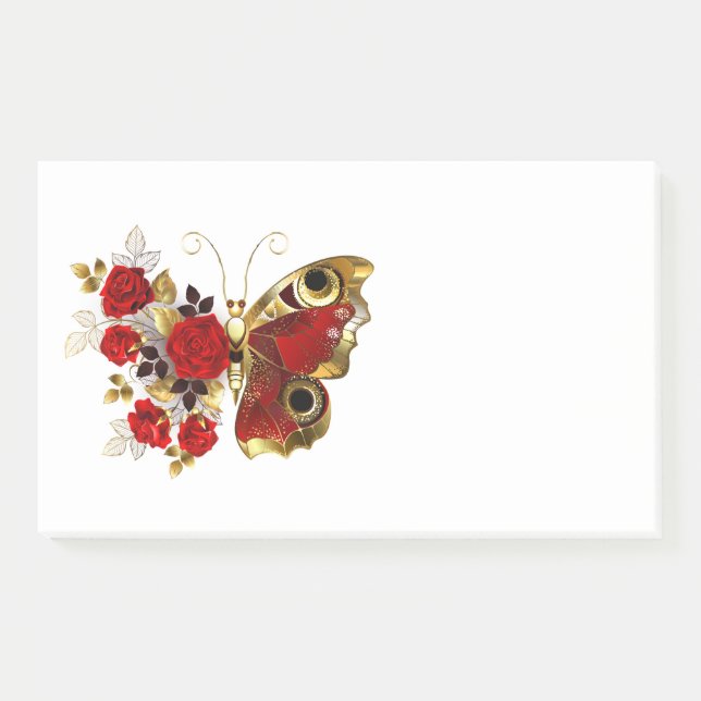 Post-it® Papillon de fleurs rouges aux roses rouges (Devant)
