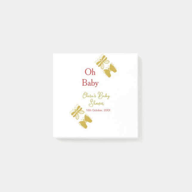 Post-it® Papillon doré baby shower rouge oh bébé moderne (Devant)