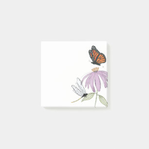 Post-it® Papillon élégant et fleurs violettes Élégant blanc