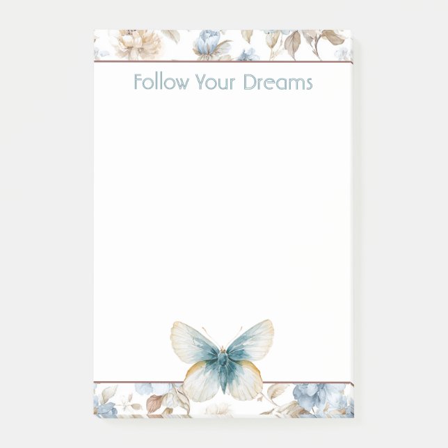 Post-it® Papillon Fleurs Marron Crème Bleu Tan (Devant)