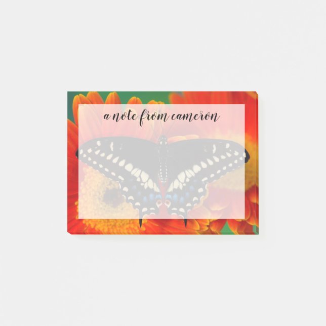 Post-it® Papillon noir Swallowtail sur Gerberia Daisy (Devant)