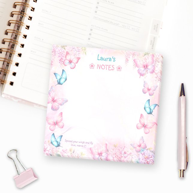 Post-it® Papillon rose violet Nom floral (Butterfly Pink Purple Floral Name Post-it Notes)