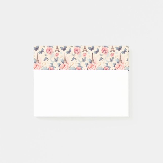 Post-it® Papillon Tour Eiffel et Motif Rose (Devant)