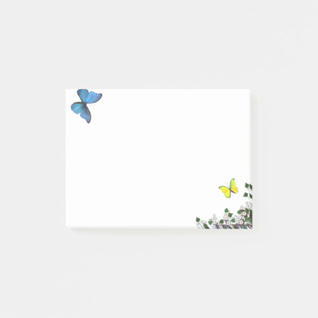 Post-it® Papillons bleus et jaunes et petites fleurs (Devant)