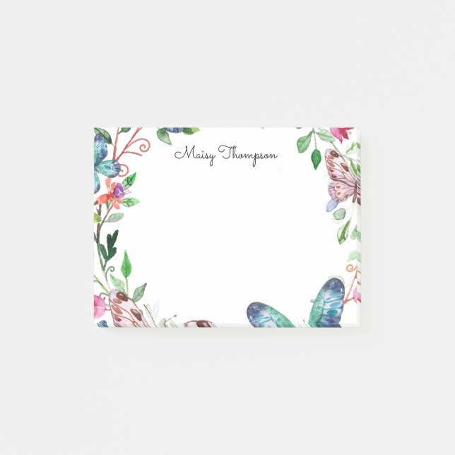 Post-it® Papillons Monogramme Floral Nom (Devant)