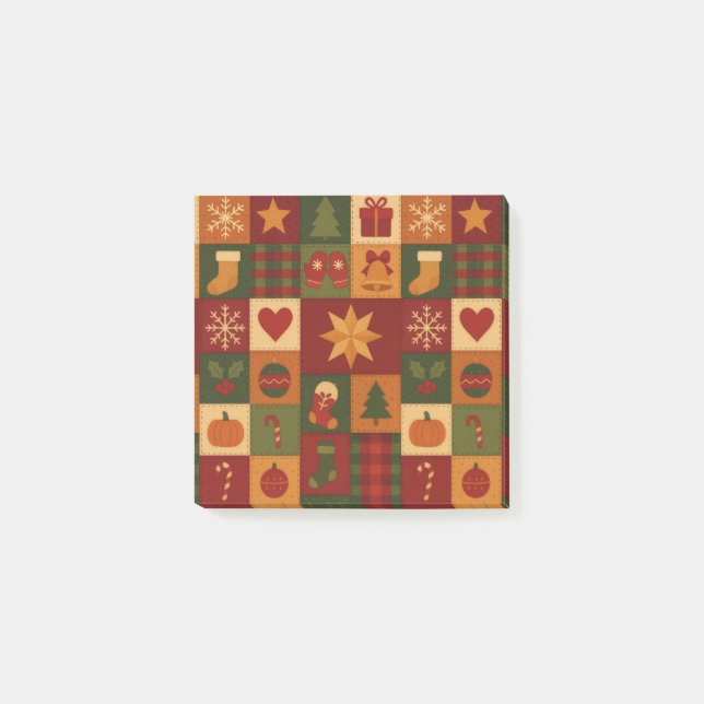 Post-it® Parcelle rouge vert Patchwork Rustique Ferme Flora (Devant)