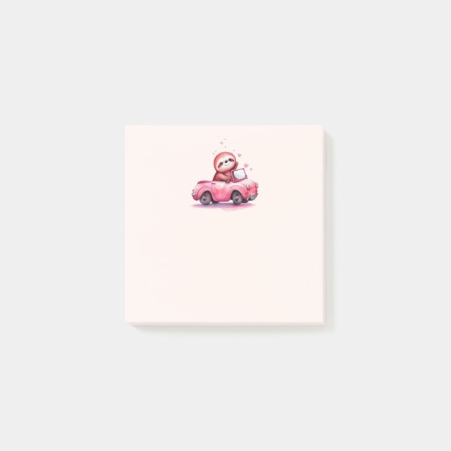 Post-it® Paresseux mignon conduisant une décapotable rose (Devant)