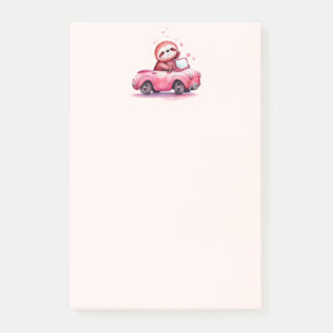 Post-it® Paresseux mignon conduisant une décapotable rose