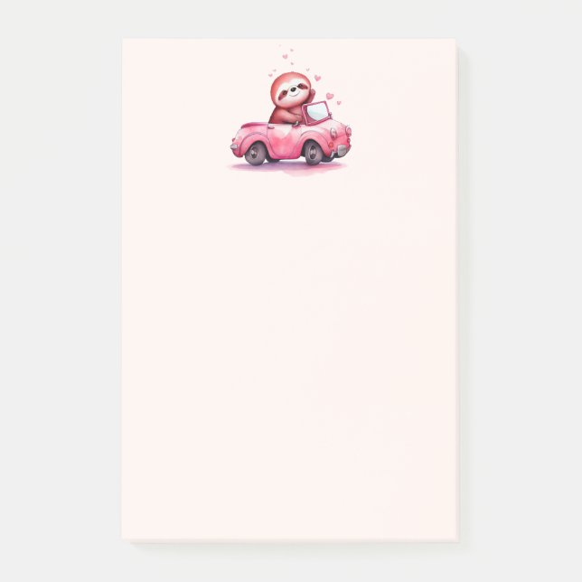 Post-it® Paresseux mignon conduisant une décapotable rose (Devant)