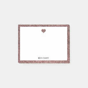 Post-it® Parties scintillant d'or Rose Coeur et frontière 
