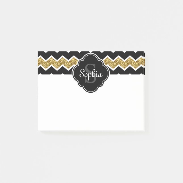 Post-it® Parties scintillant en or noir blanc Motif Chevron (Devant)