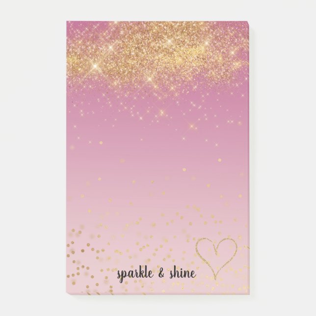 Post-it® Parties scintillant Fille Pink Ombre Gold Sparkle  (Devant)