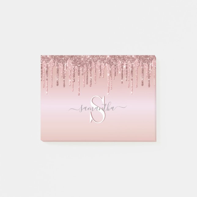 Post-it® Parties scintillant Rose Rose Gold Monogramme Nom (Devant)
