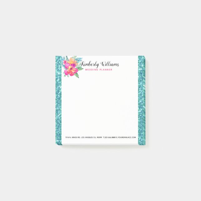 Post-it® Parties scintillant Turquoise Faux & Bouquet Flora (Devant)