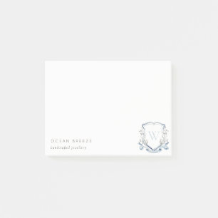 Post-it® Pastel Blue Fleur sauvage Aquarelle Crest Monogram